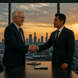 Keith shaking hands with client